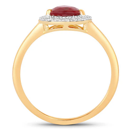 1.38 Carat Genuine Ruby and White Diamond 14K Yellow Gold Ring - Image 2
