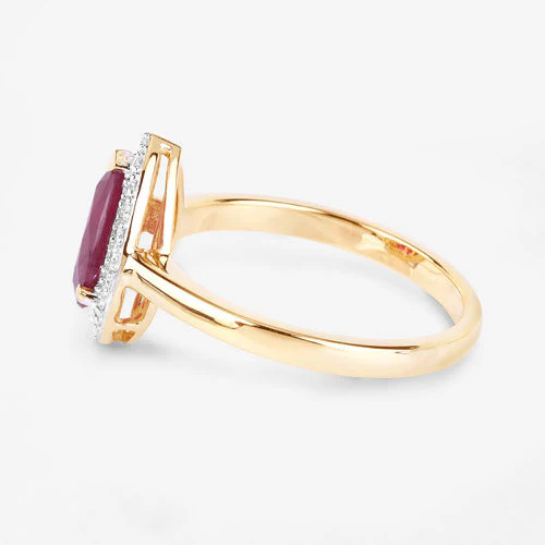 1.38 Carat Genuine Ruby and White Diamond 14K Yellow Gold Ring - Image 6