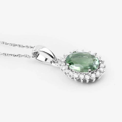 1.39 Carat Genuine Green Tourmaline and White Diamond 14K White Gold Pendant - Image 10
