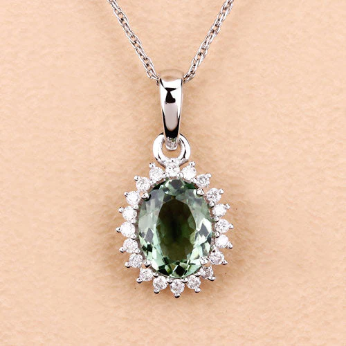 1.39 Carat Genuine Green Tourmaline and White Diamond 14K White Gold Pendant - Image 11