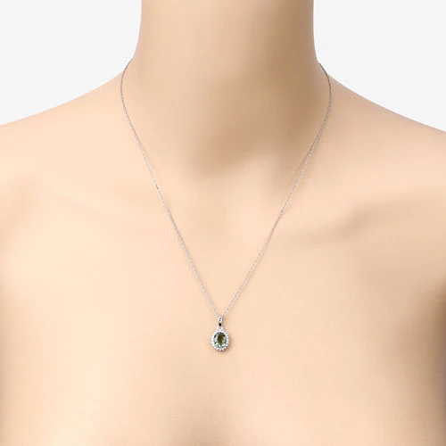 1.39 Carat Genuine Green Tourmaline and White Diamond 14K White Gold Pendant - Image 12