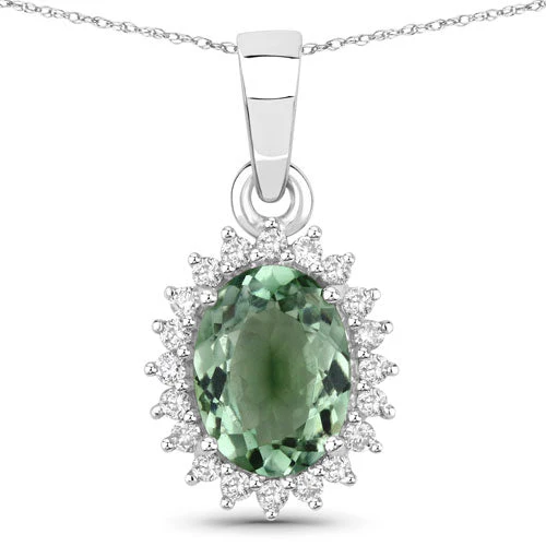 1.39 Carat Genuine Green Tourmaline and White Diamond 14K White Gold Pendant - Image 5