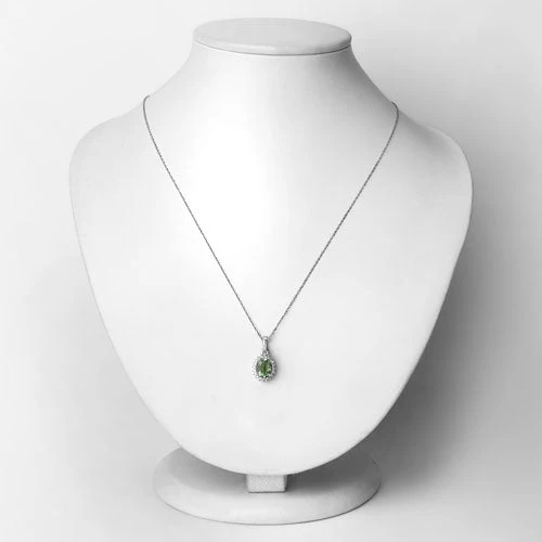 1.39 Carat Genuine Green Tourmaline and White Diamond 14K White Gold Pendant - Image 6