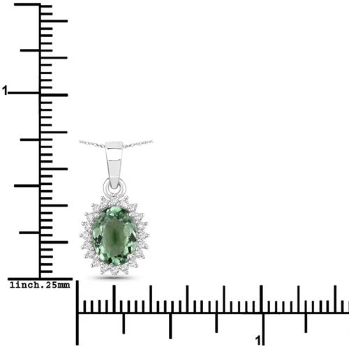 1.39 Carat Genuine Green Tourmaline and White Diamond 14K White Gold Pendant - Image 7