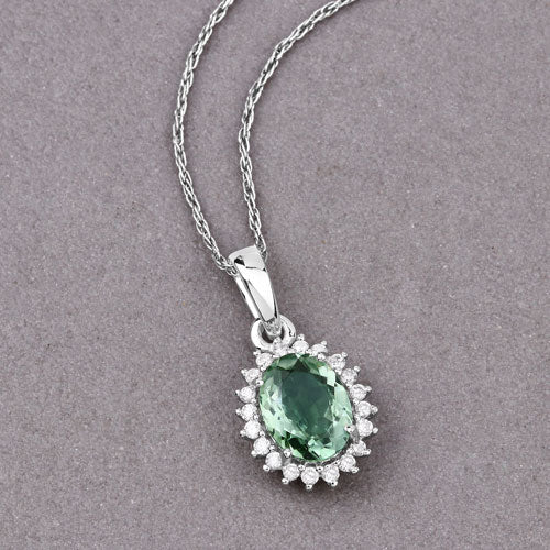 1.39 Carat Genuine Green Tourmaline and White Diamond 14K White Gold Pendant - Image 8