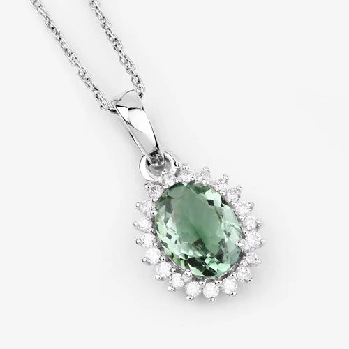 1.39 Carat Genuine Green Tourmaline and White Diamond 14K White Gold Pendant - Image 9