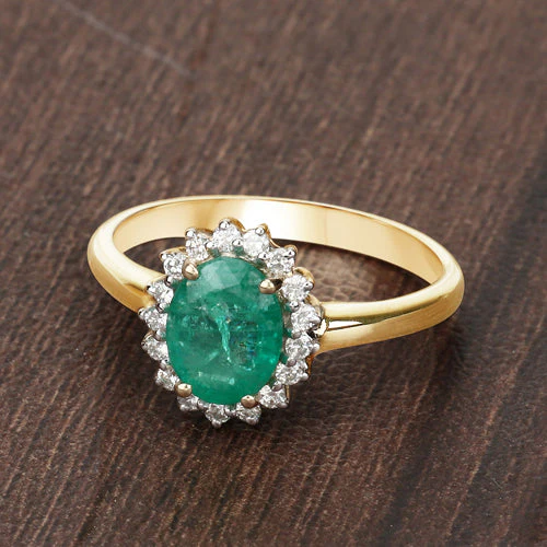 1.39 Carat Genuine Zambian Emerald and White Diamond 10K Yellow Gold Ring - Image 13