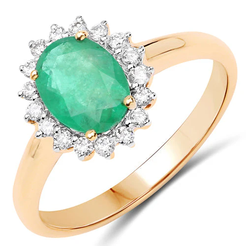1.39 Carat Genuine Zambian Emerald and White Diamond 10K Yellow Gold Ring - Image 5