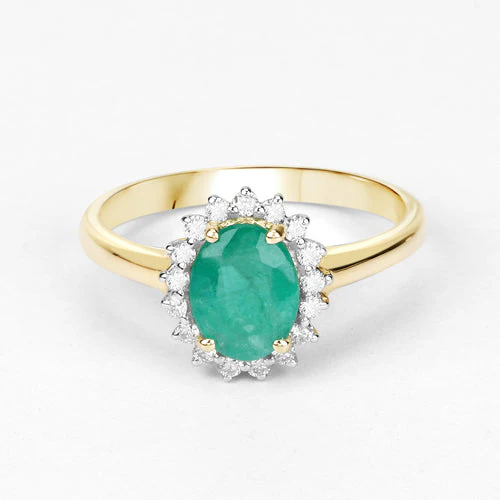 1.39 Carat Genuine Zambian Emerald and White Diamond 10K Yellow Gold Ring - Image 8