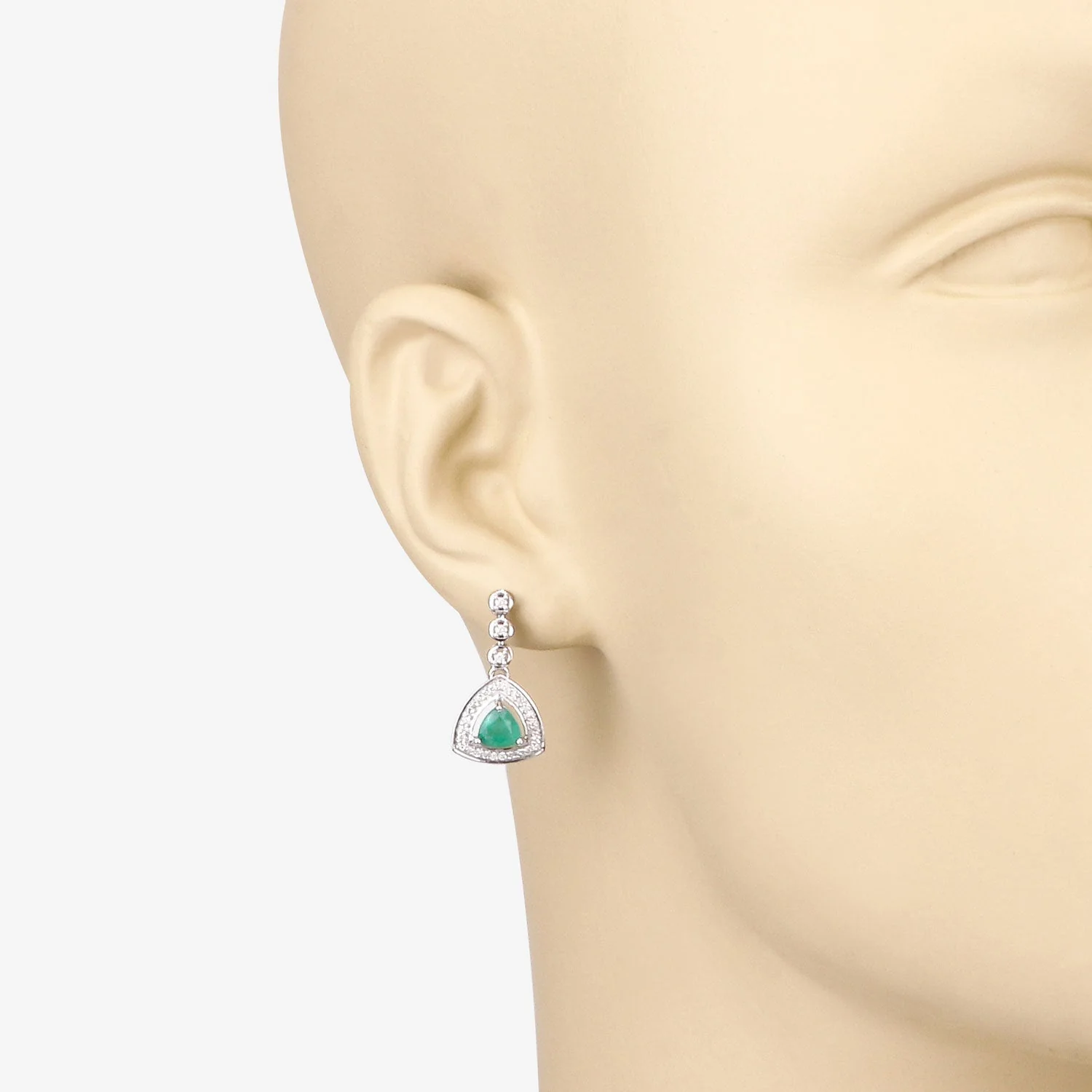 1.39 Carat Genuine Zambian Emerald and White Diamond 14K White Gold Earrings - Image 3