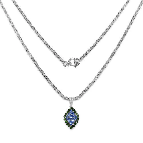 1.40 Carat Genuine Tanzanite and Chrome Diopside .925 Sterling Silver Pendant - Image 2