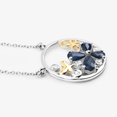 1.41 Carat Genuine Blue Sapphire and White Topaz .925 Sterling Silver Pendant - Image 10