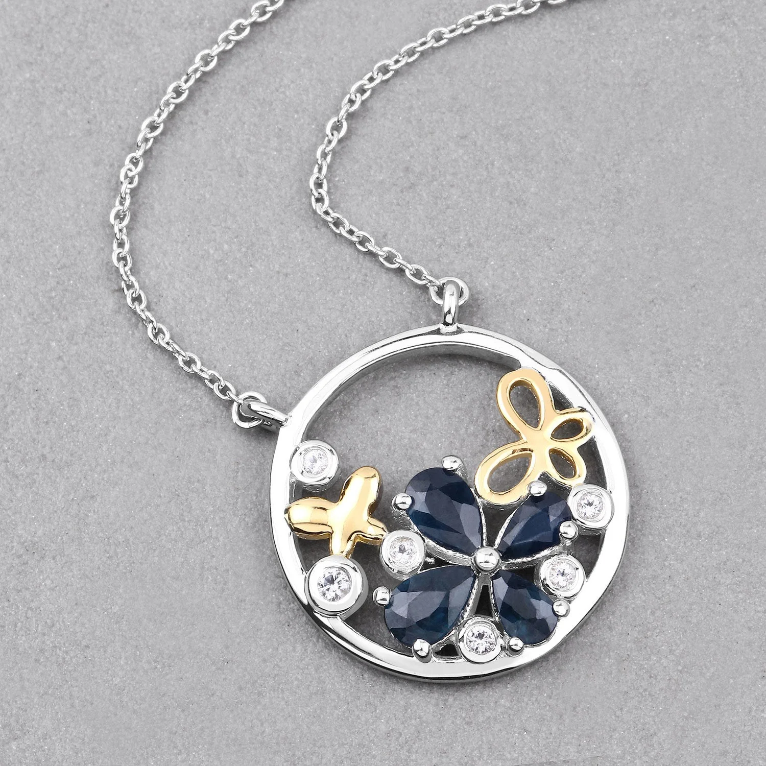 1.41 Carat Genuine Blue Sapphire and White Topaz .925 Sterling Silver Pendant - Image 4