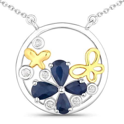 1.41 Carat Genuine Blue Sapphire and White Topaz .925 Sterling Silver Pendant - Image 5