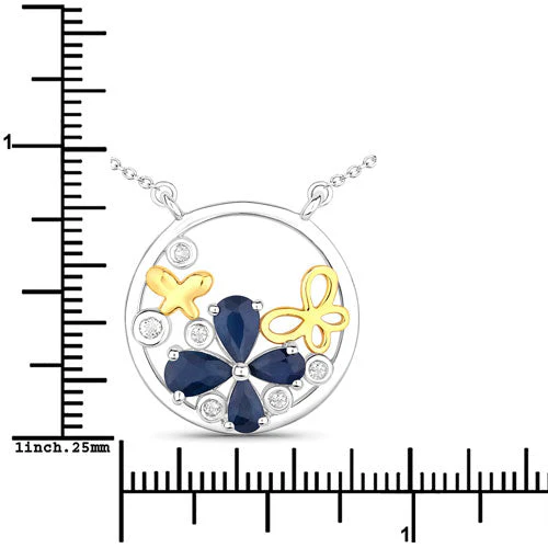 1.41 Carat Genuine Blue Sapphire and White Topaz .925 Sterling Silver Pendant - Image 7