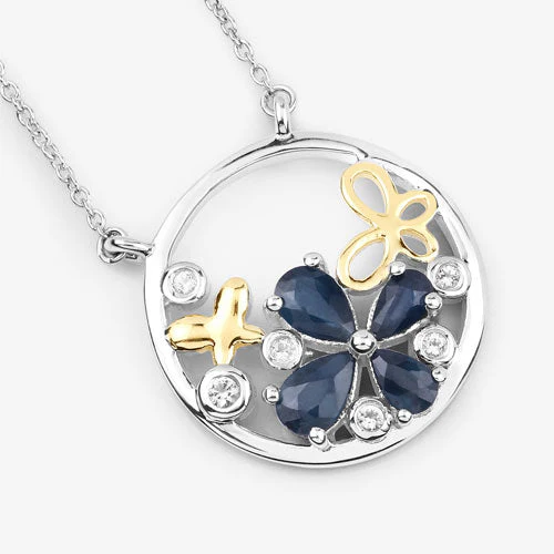 1.41 Carat Genuine Blue Sapphire and White Topaz .925 Sterling Silver Pendant - Image 9