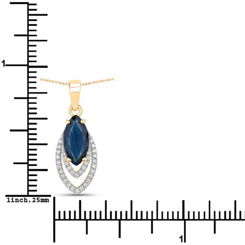 1.42 Carat Genuine Blue Sapphire and White Diamond 14K Yellow Gold Pendant - Image 3