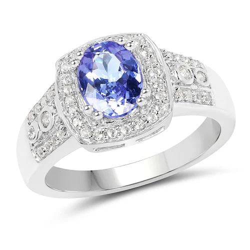 1.42 Carat Genuine Tanzanite & White Topaz .925 Sterling Silver Ring - Image 4