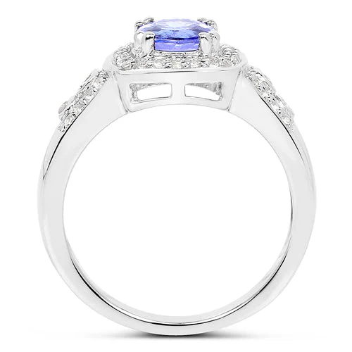 1.42 Carat Genuine Tanzanite & White Topaz .925 Sterling Silver Ring - Image 5