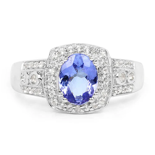 1.42 Carat Genuine Tanzanite & White Topaz .925 Sterling Silver Ring - Image 6