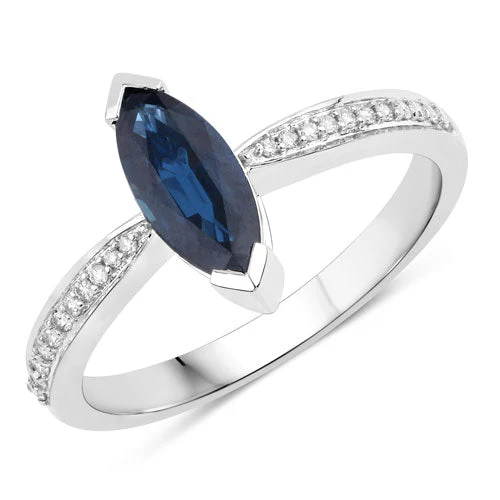 1.44 Carat Genuine Blue Sapphire and White Diamond 14K White Gold Ring - Image 5