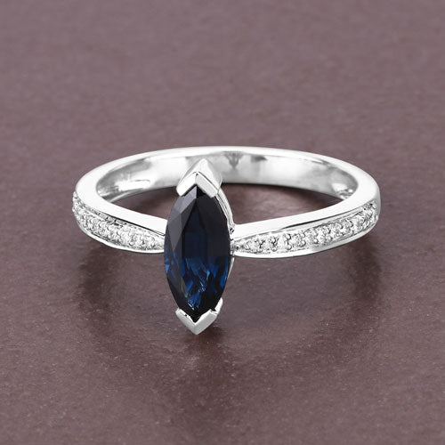 1.44 Carat Genuine Blue Sapphire and White Diamond 14K White Gold Ring - Image 6