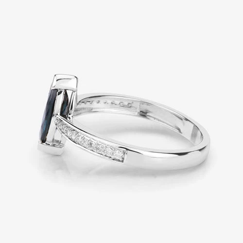 1.44 Carat Genuine Blue Sapphire and White Diamond 14K White Gold Ring - Image 8