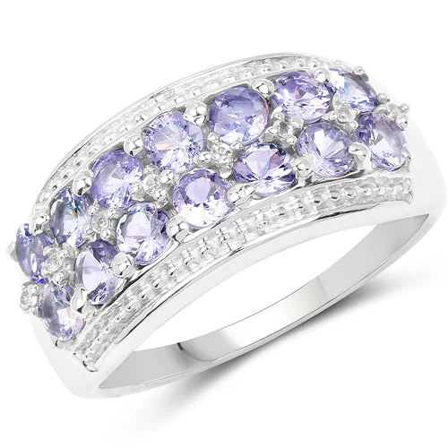 1.44 Carat Genuine Tanzanite & White Topaz .925 Sterling Silver Ring - Image 4