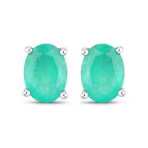 1.44 Carat Genuine Zambian Emerald 10K White Gold Earrings