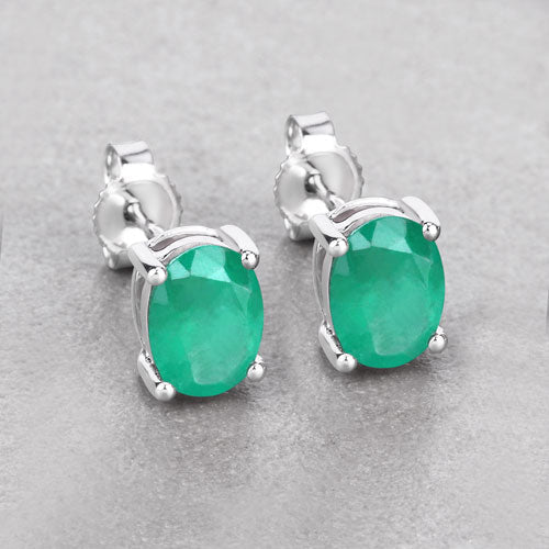 1.44 Carat Genuine Zambian Emerald 10K White Gold Earrings - Image 4