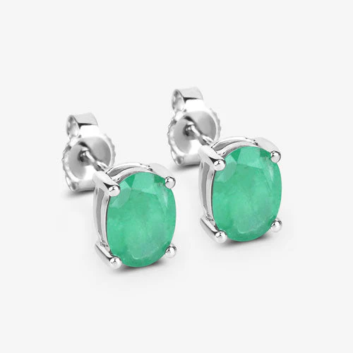 1.44 Carat Genuine Zambian Emerald 10K White Gold Earrings - Image 6