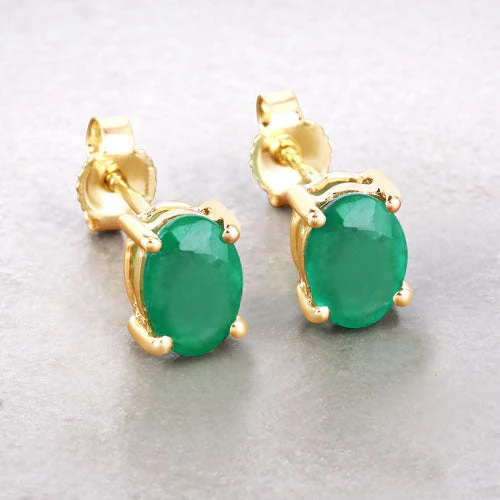 1.44 Carat Genuine Zambian Emerald 10K Yellow Gold Earrings - Image 4