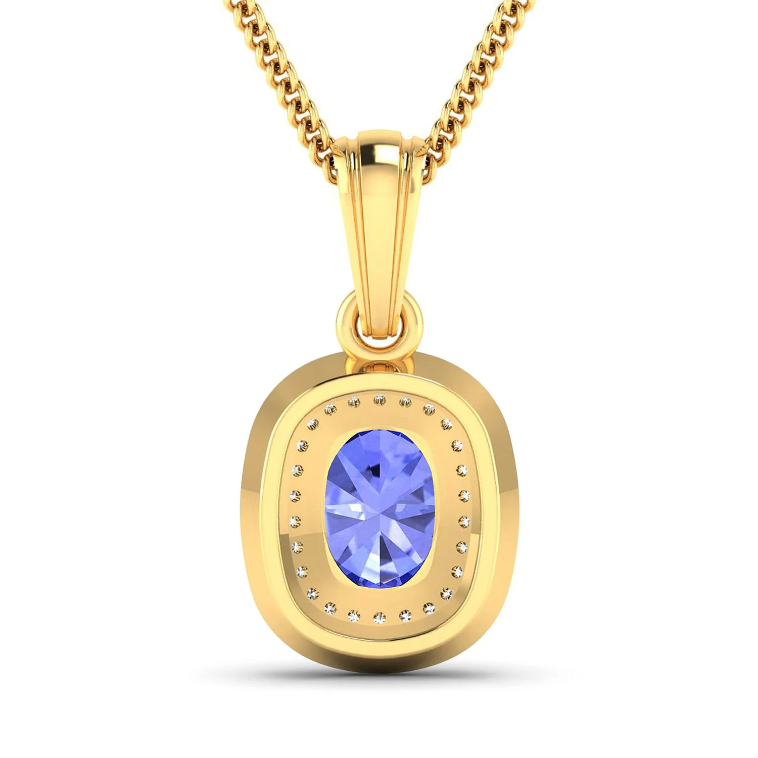 1.45 Carat Genuine Tanzanite and White Diamond 14K Yellow Gold Pendant - Image 3