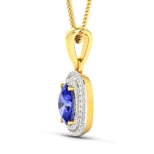 1.45 Carat Genuine Tanzanite and White Diamond 14K Yellow Gold Pendant - Image 5