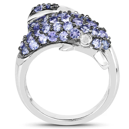 1.45 Carat Genuine Tanzanite and White Diamond .925 Sterling Silver Ring - Image 5