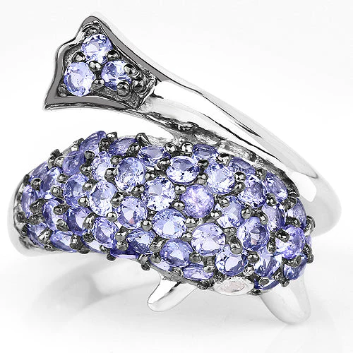 1.45 Carat Genuine Tanzanite and White Diamond .925 Sterling Silver Ring - Image 6