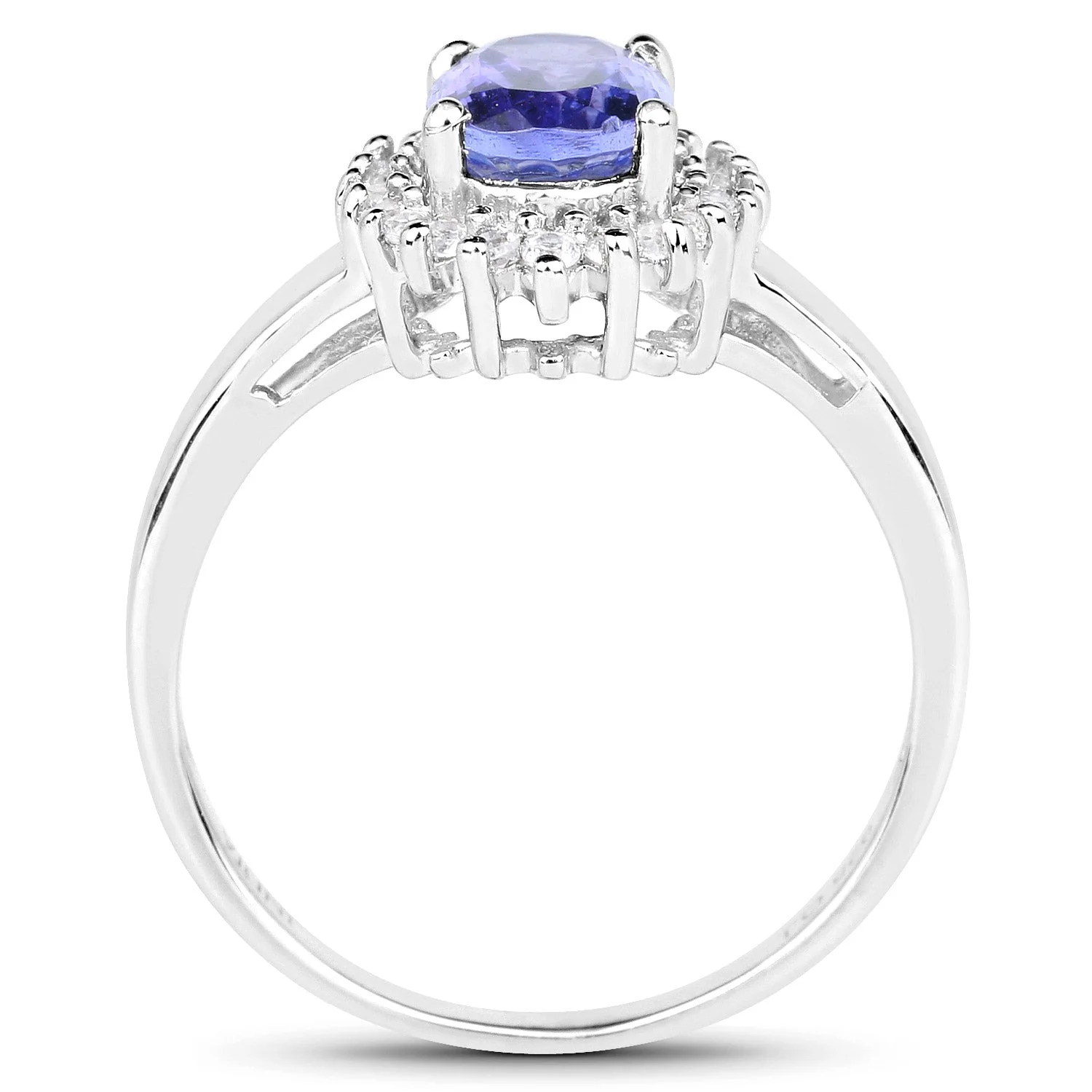 1.45 Carat Genuine Tanzanite and White Zircon .925 Sterling Silver Ring - Image 2