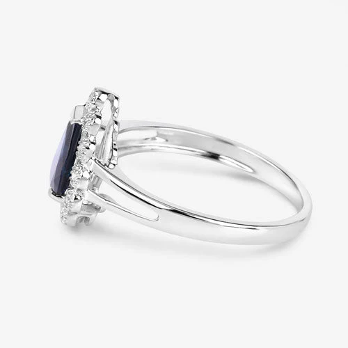 1.46 Carat Genuine Blue Sapphire and White Diamond 10K White Gold Ring - Image 6