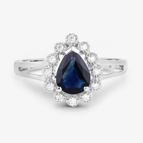 1.46 Carat Genuine Blue Sapphire and White Diamond 10K White Gold Ring - Image 8