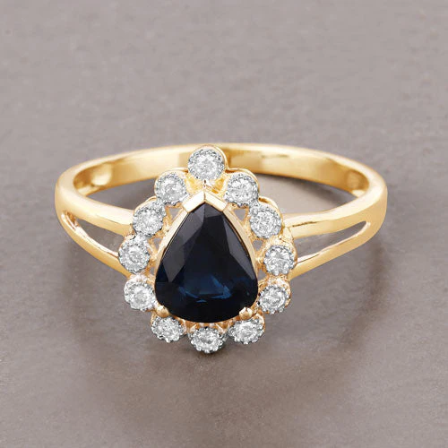 1.46 Carat Genuine Blue Sapphire and White Diamond 10K Yellow Gold Ring - Image 4