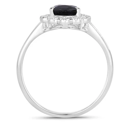 1.46 Carat Genuine Blue Sapphire and White Diamond 14K White Gold Ring - Image 2