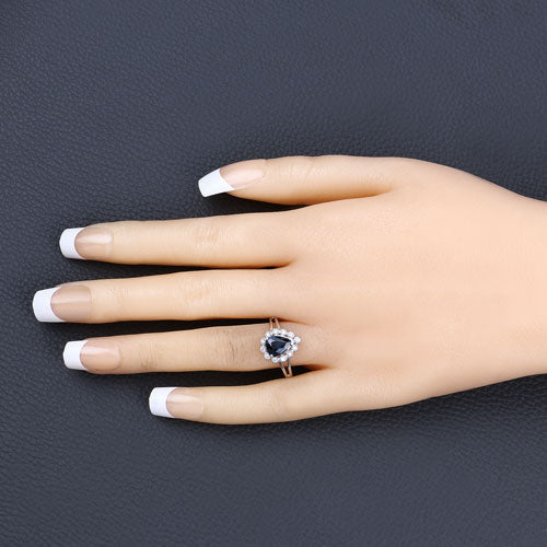 1.46 Carat Genuine Blue Sapphire and White Diamond 14K White Gold Ring - Image 5