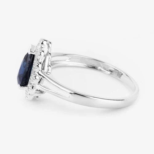 1.46 Carat Genuine Blue Sapphire and White Diamond 14K White Gold Ring - Image 6