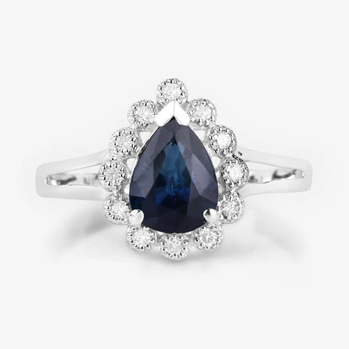 1.46 Carat Genuine Blue Sapphire and White Diamond 14K White Gold Ring - Image 8