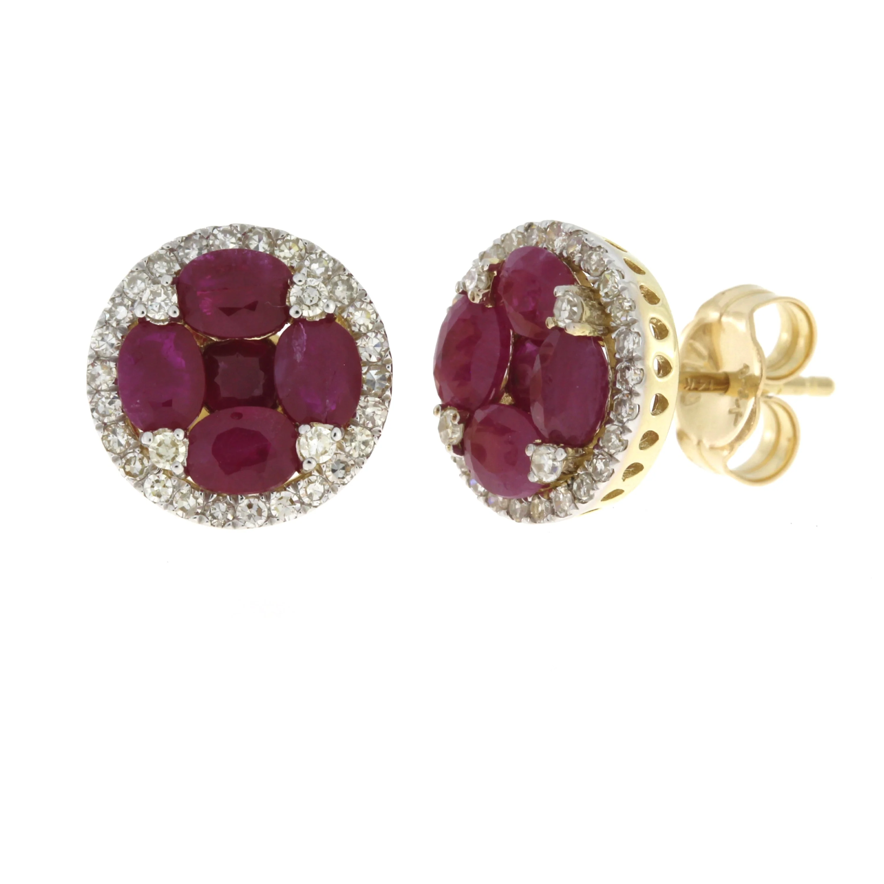 1.46ct Ruby Diamond Stud Earrings 14KT Yellow Gold - Image 2
