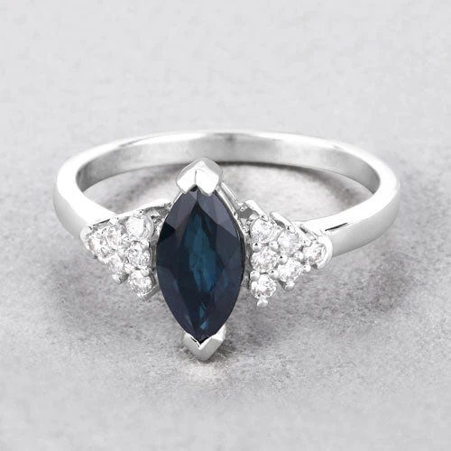 1.47 Carat Genuine Blue Sapphire and White Diamond 14K White Gold Ring - Image 4