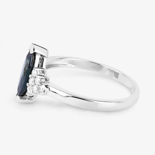 1.47 Carat Genuine Blue Sapphire and White Diamond 14K White Gold Ring - Image 6
