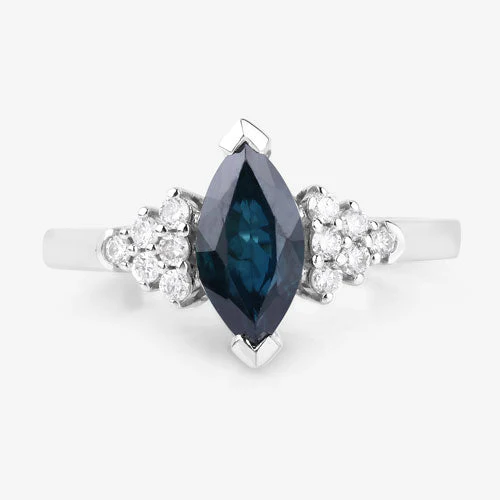 1.47 Carat Genuine Blue Sapphire and White Diamond 14K White Gold Ring - Image 8