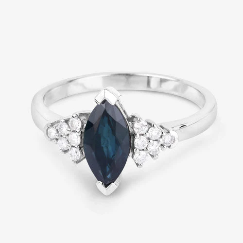 1.47 Carat Genuine Blue Sapphire and White Diamond 14K White Gold Ring - Image 9