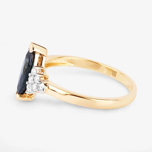 1.47 Carat Genuine Blue Sapphire and White Diamond 14K Yellow Gold Ring - Image 6